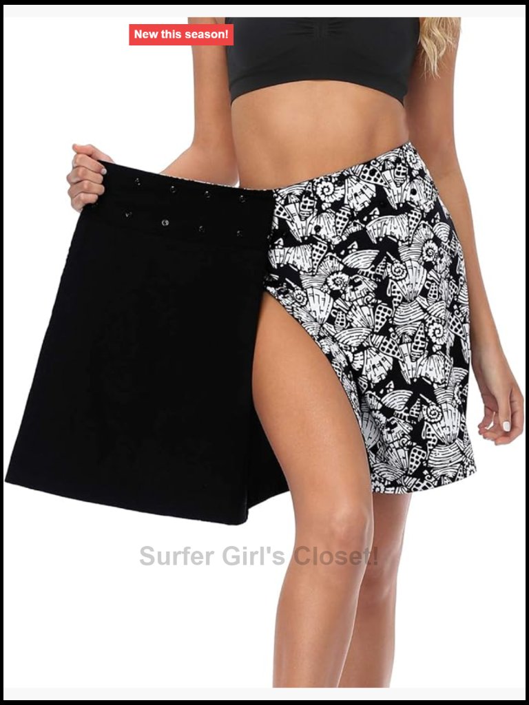 Reversible Wrap Skirt - Swim Coverup With Adjustable Snap Waist And Zip Pocket